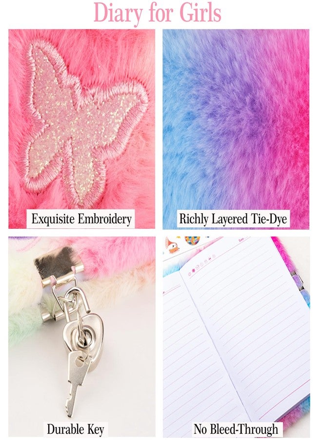 EABUY Diary for Girls with Lock and Keys, Journal School Travel Notebook Gift Set for Writing and Drawing,Multicolored Pen, Stickers, Birthday Gift for Girls (pink-butterfly) - Image 2
